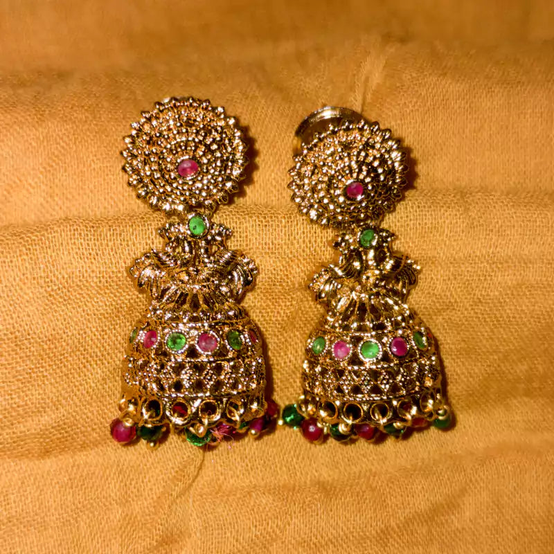Mandala Floral Stud Antique Jhumka Earrings