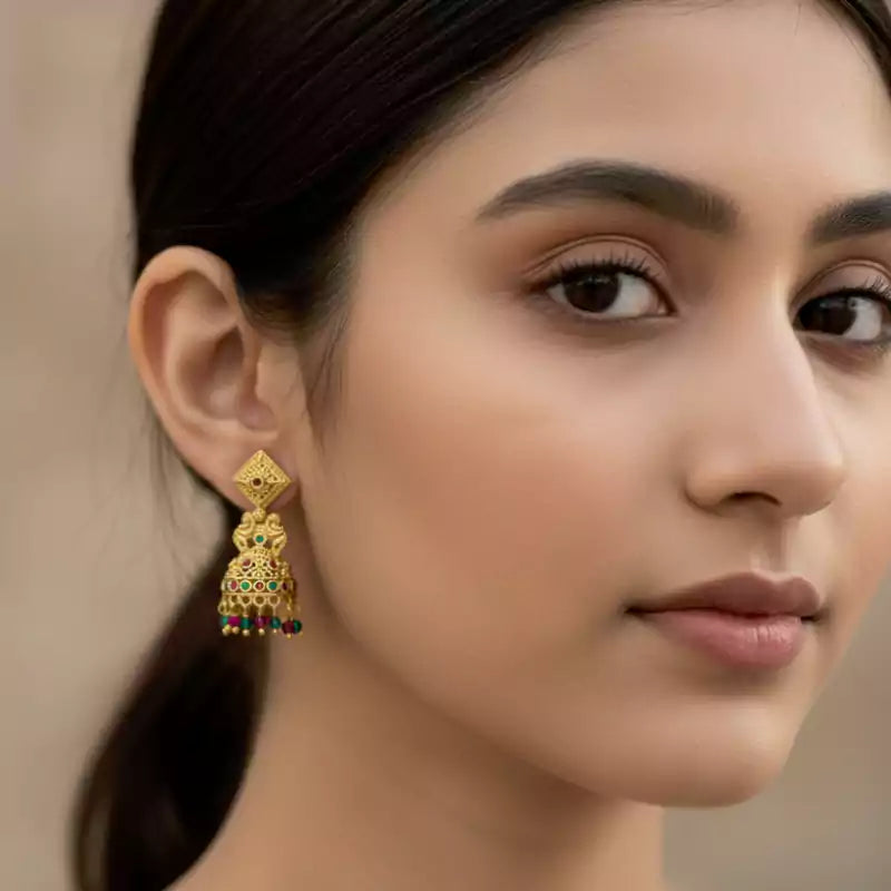 Square Stud Antique Jhumka Earrings