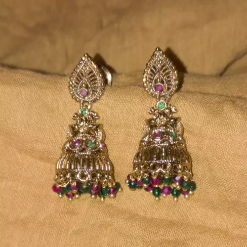 Gold-Plated Jhumka Earrings with Mango Design Stud
