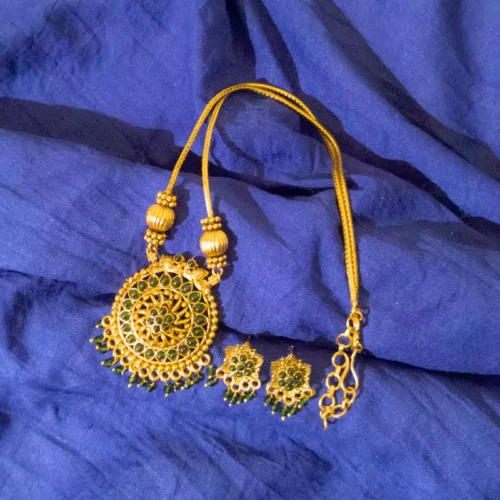 Gold-Plated Peacock Necklace Set with Green Beads
