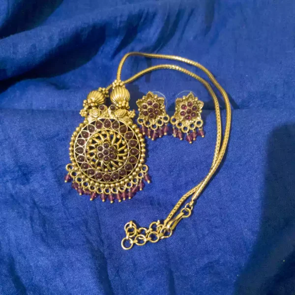 Gold-Plated Peacock Necklace Set with Red Beads