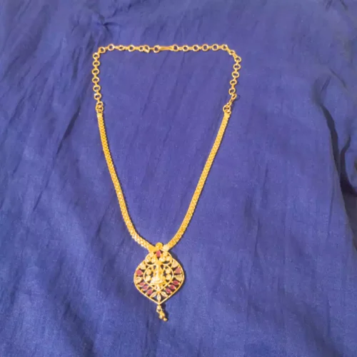Gold-Plated Ruby Pendant Chain Necklace