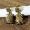 Gold-Plated Temple Jhumka Earrings with Peacock Stud
