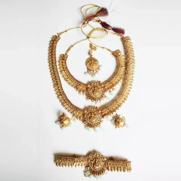 Lakshmi Temple Jewellery Bridal Set with Green Beads