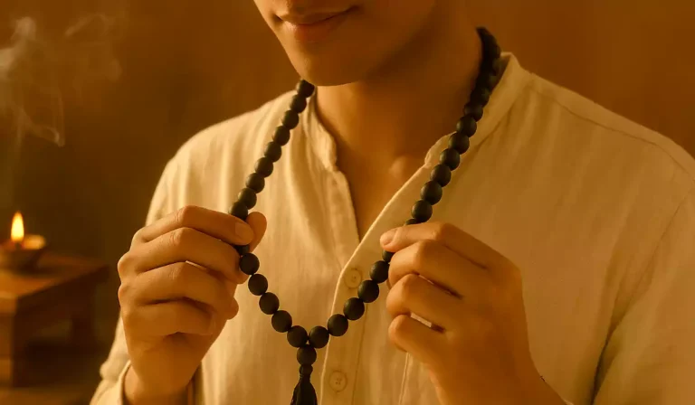 Wearing Karungali Mala