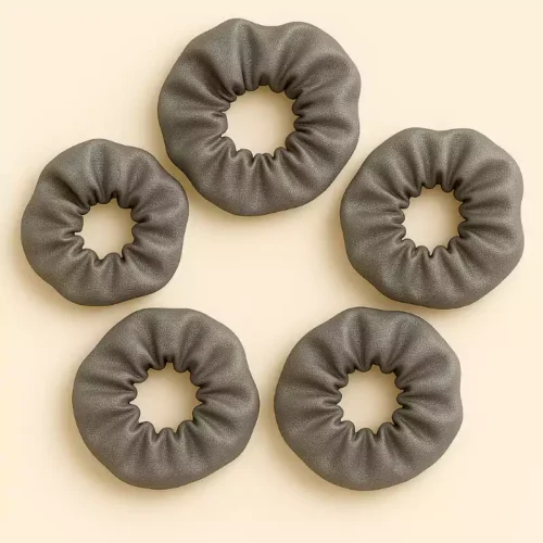 Metallic Grey Satin Hair Scrunchies