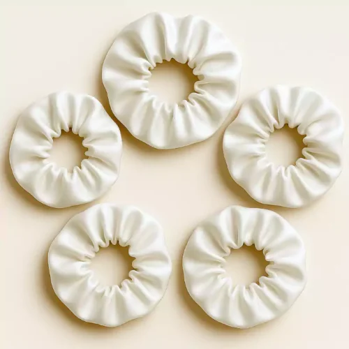 Pearl White Satin Hair Scrunchies