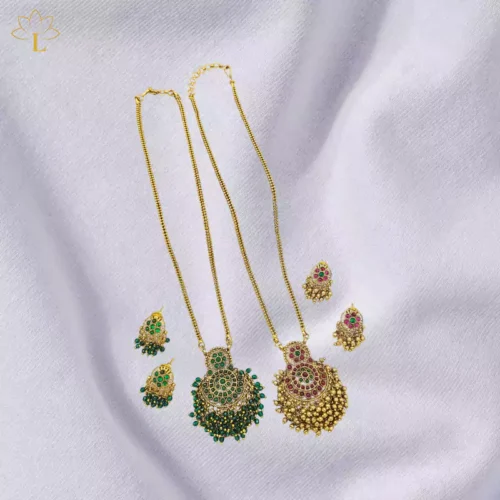Coin Necklace Set with Ruby and Green Beads 0102 Lazola India