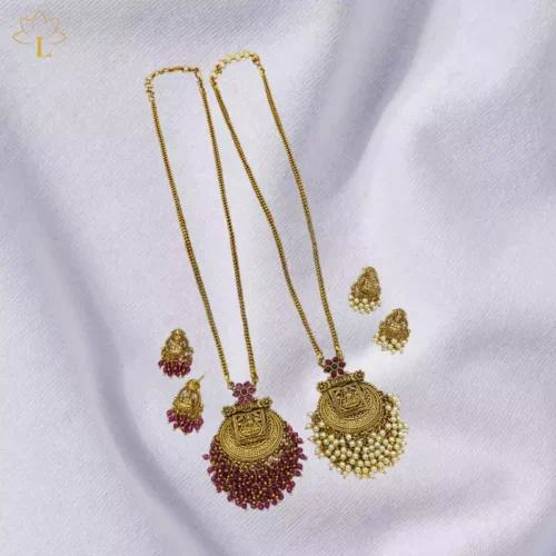 Coin Necklace Set with Ruby and Pearl Beads 0101 Lazola India