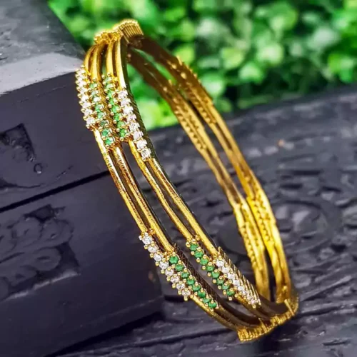Gold Plated Green Stone Bangles Lazola India