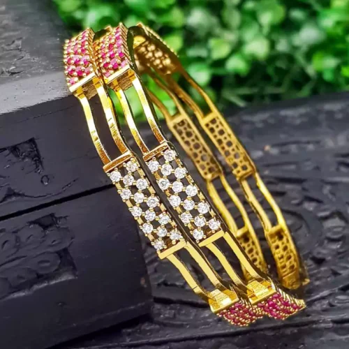 Gold Plated Ruby Stone Studded Bangles Lazola India
