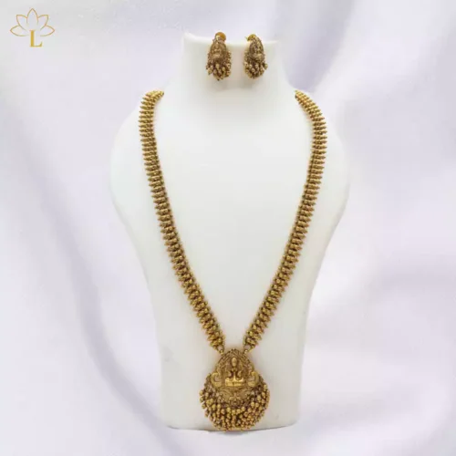 Gold Plated Temple Necklace Set with Lakshmi 0095 Lazola India