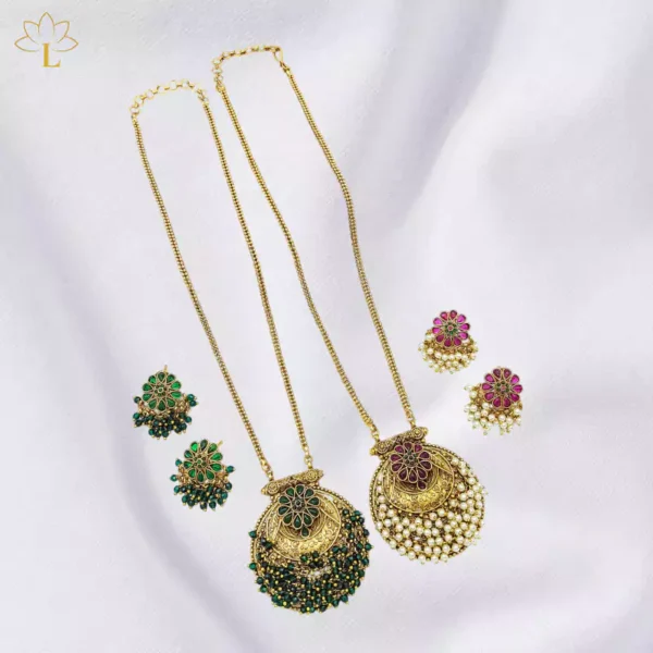 Necklace Set with Green and Ruby Stones 0100 Lazola India