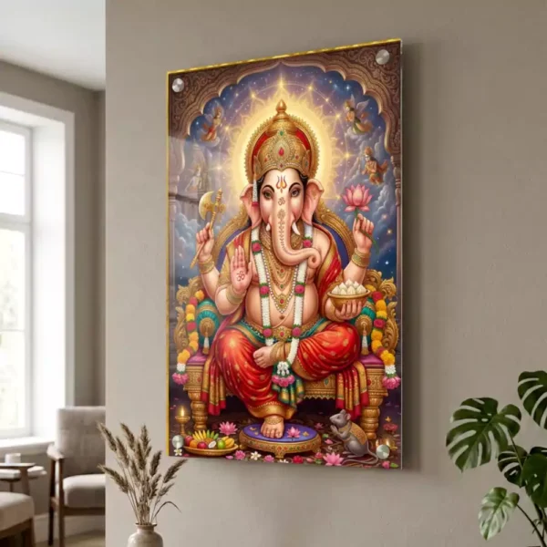 Lord Ganesha UV Printed Glass Wall Art