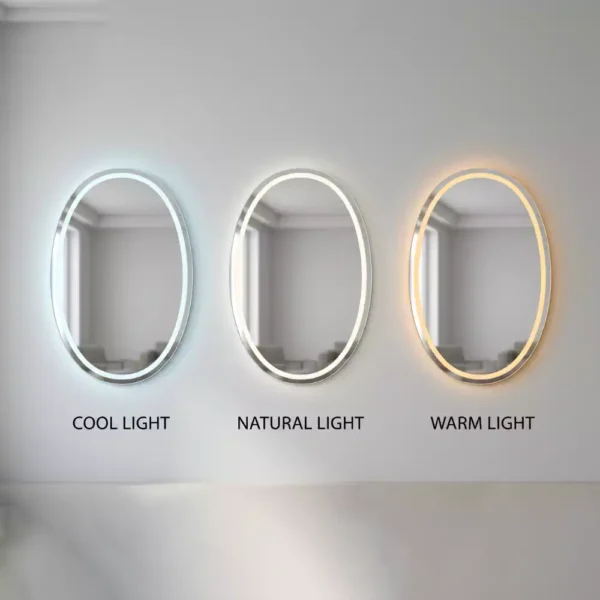 Oval Smart LED Mirror with Touch Sensor, 3 Colour Lighting and Defogger