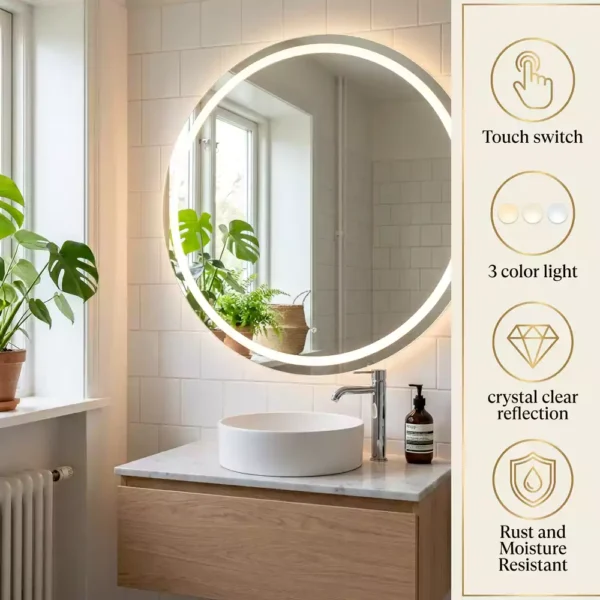Round Smart LED Mirror with Touch Sensor 2 Round Smart LED Mirror with Touch Sensor