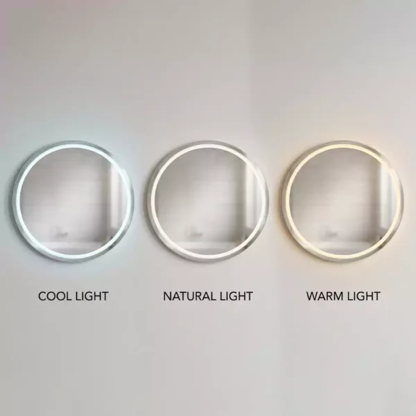Round Smart LED Mirror with Touch Sensor 8 Round Smart LED Mirror with Touch Sensor, 3 Colour Lighting and Defogger