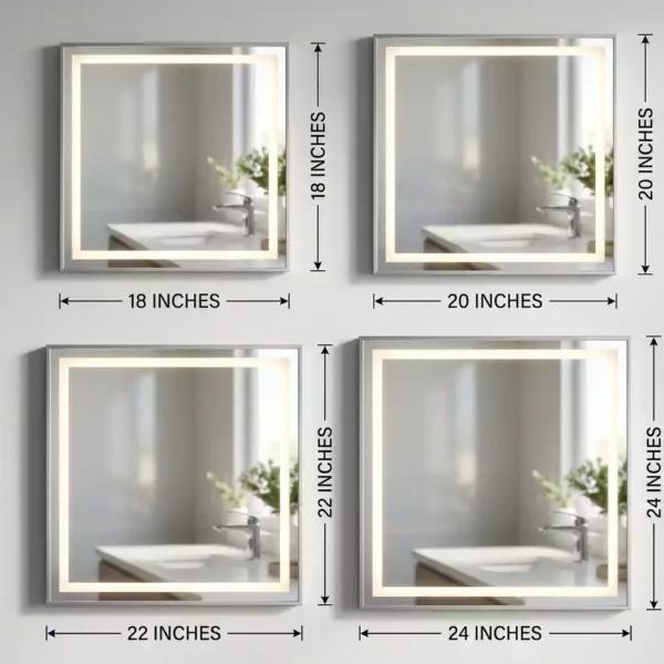 Square Smart LED Mirror with Touch Sensor 4 Square Smart LED Mirror with Touch Sensor, 3 Colour Lighting and Defogger