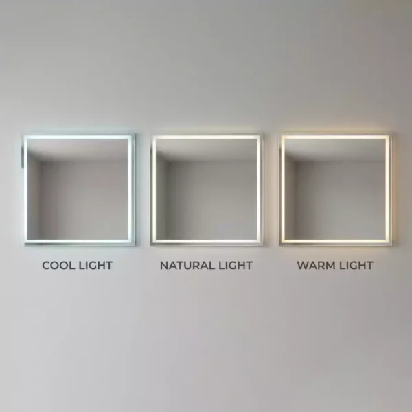 Square Smart LED Mirror with Touch Sensor 5 Square Smart LED Mirror with Touch Sensor, 3 Colour Lighting and Defogger
